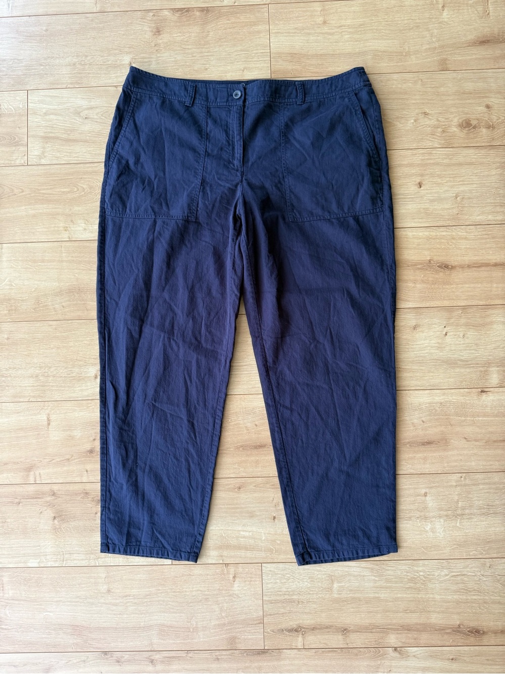Eileen Fisher Navy Organic Cotton Chino Pants Straight Crop Utility 16